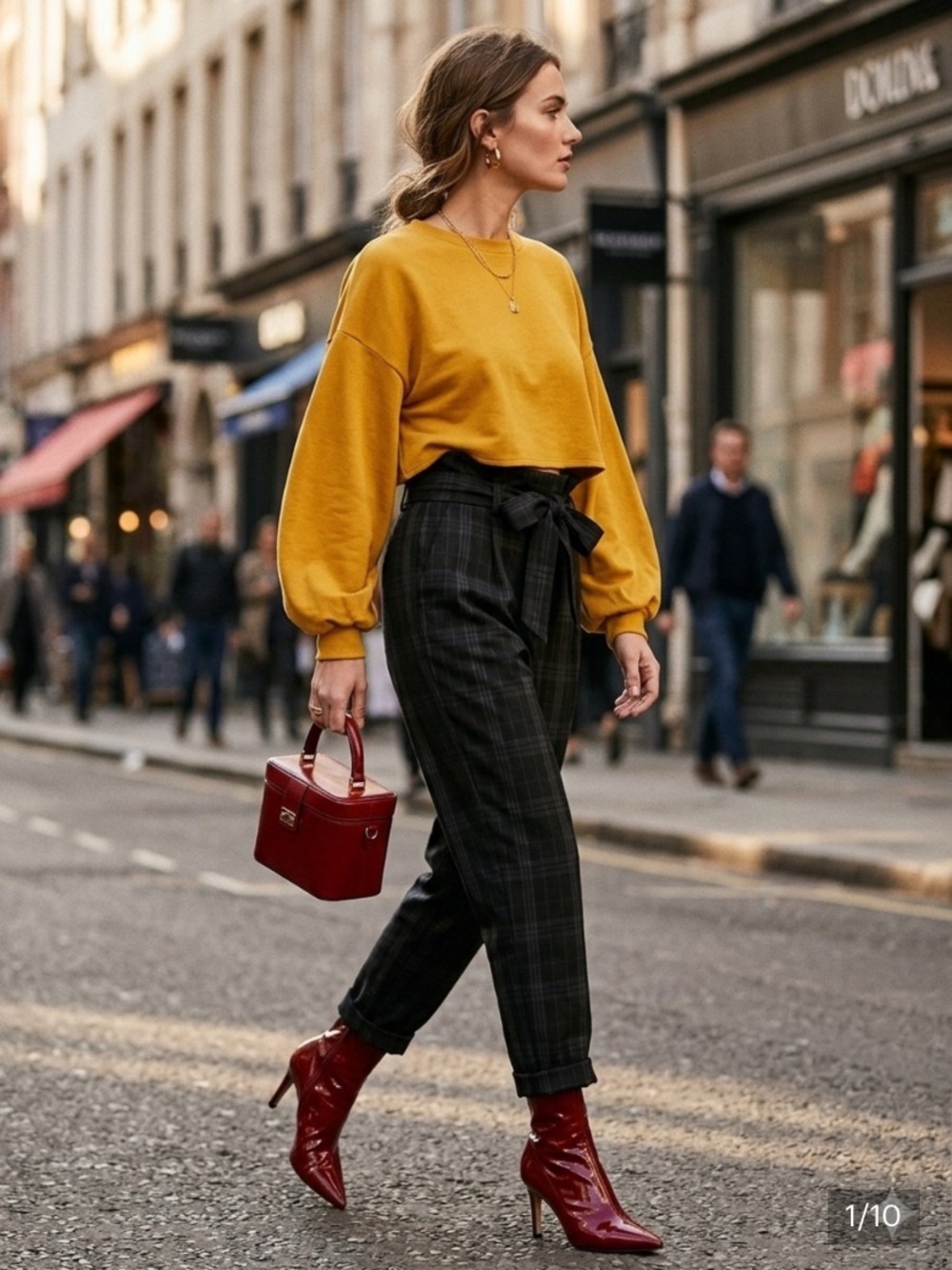FALL LOOKBOOK 7: Curated Mustard Fluid Knit & Navy Plaid Paperbag BY KMCLOSET26